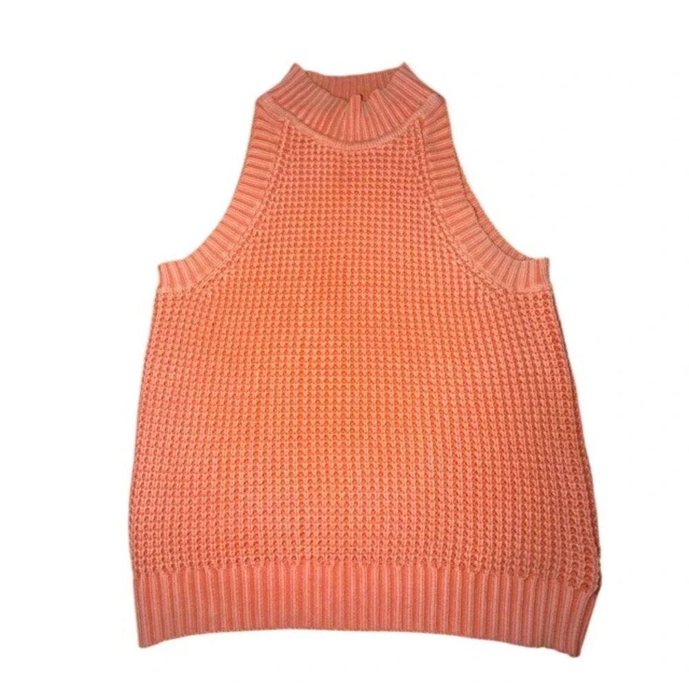 Michael Michael Kors Coral Orange Waffle Knit Mock Neck Sleeveless Sweater XL